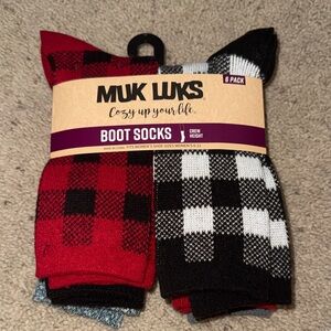Muk Luks Red & Black Buffalo Check Boot Socks - Crew Pack